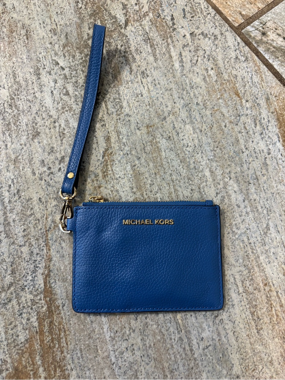 Michael Kors Royal Blue Leather Wristlet Card Pouch with Gold Logo